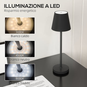 Lampada da Tavolo Portatile Ø11,2x36,5 cm in Acrilico e Metallo Nero