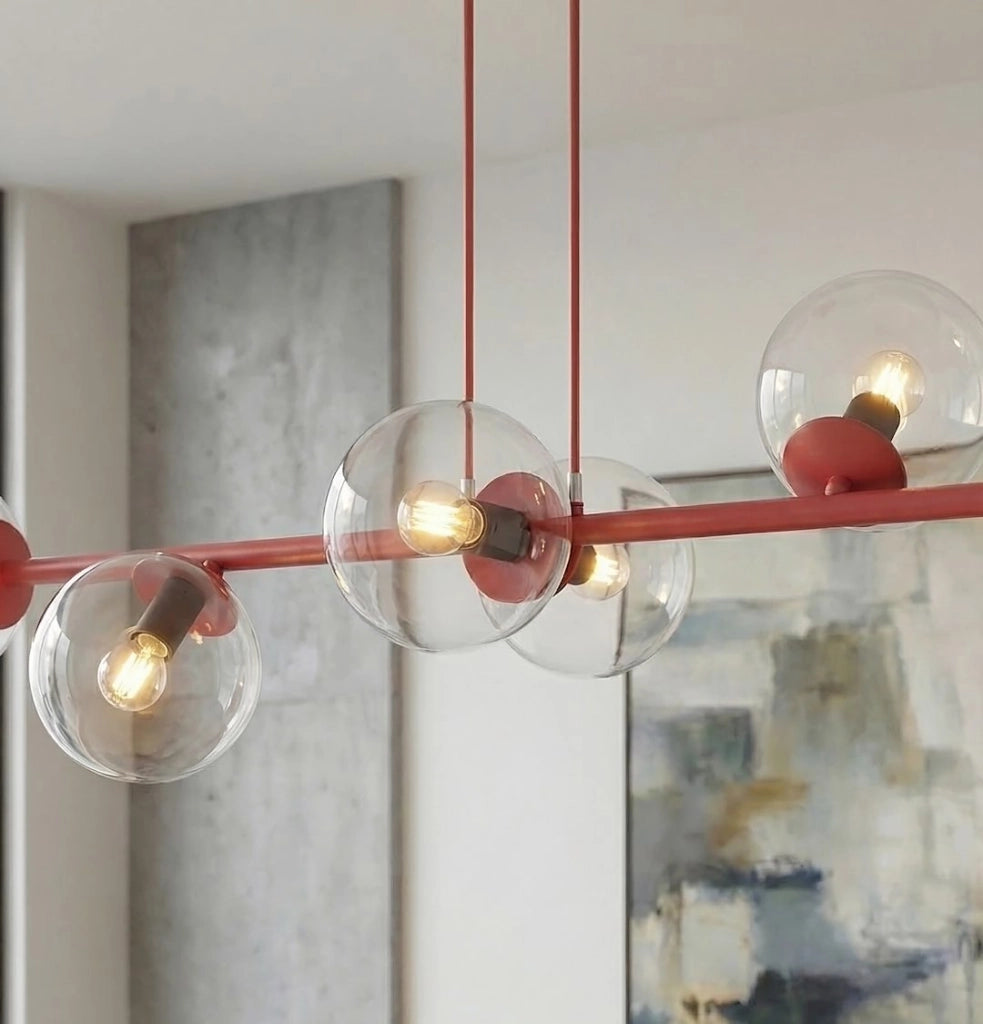 Lampadario MAGNUS 6 luci vetro bordeaux Emibig