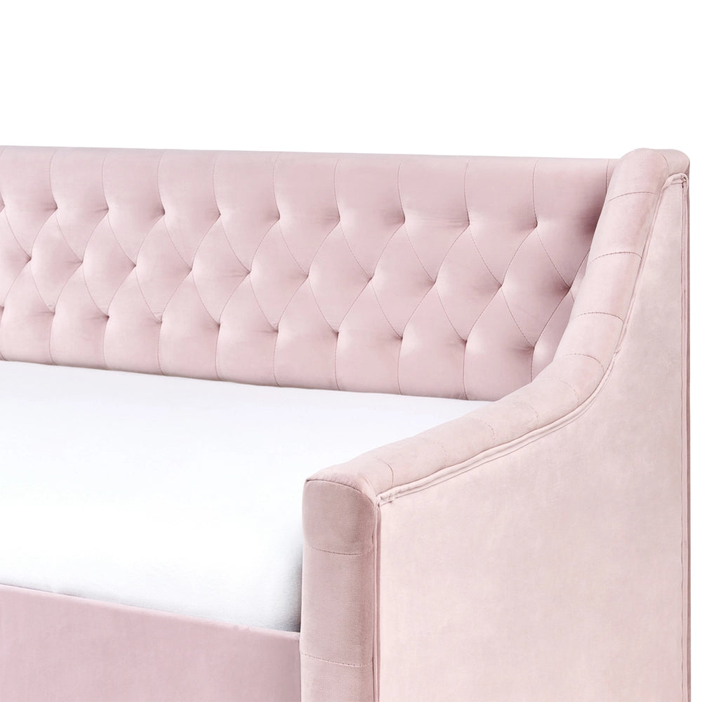 Letto singolo con letto estraibile 90 x 200 cm in Velluto Rosa con Rete a Doghe