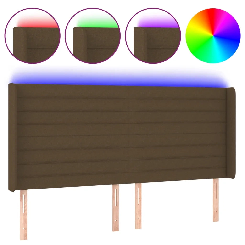 Testiera a LED-Testata con LED Marrone Scuro 163x16x118/128 cm in Tessuto 686616