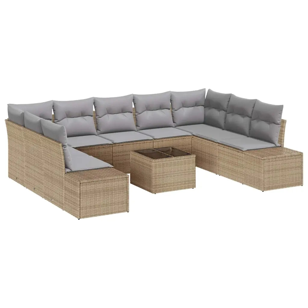 Set Divano da Giardino con cuscino 10 pcs Beige polyrattan