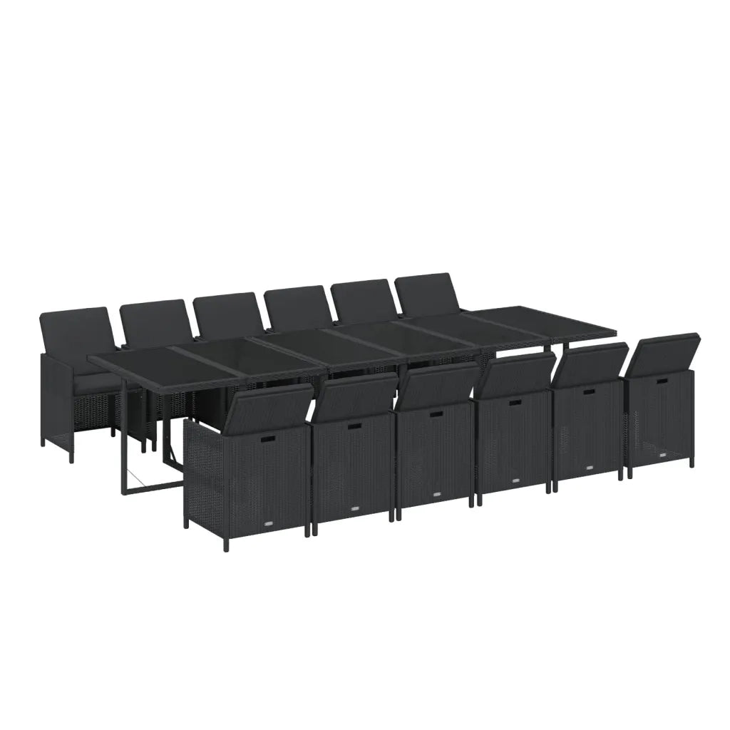 Set da Pranzo per Giardino 13 pz con Cuscini in Polyrattan Nero 3095612