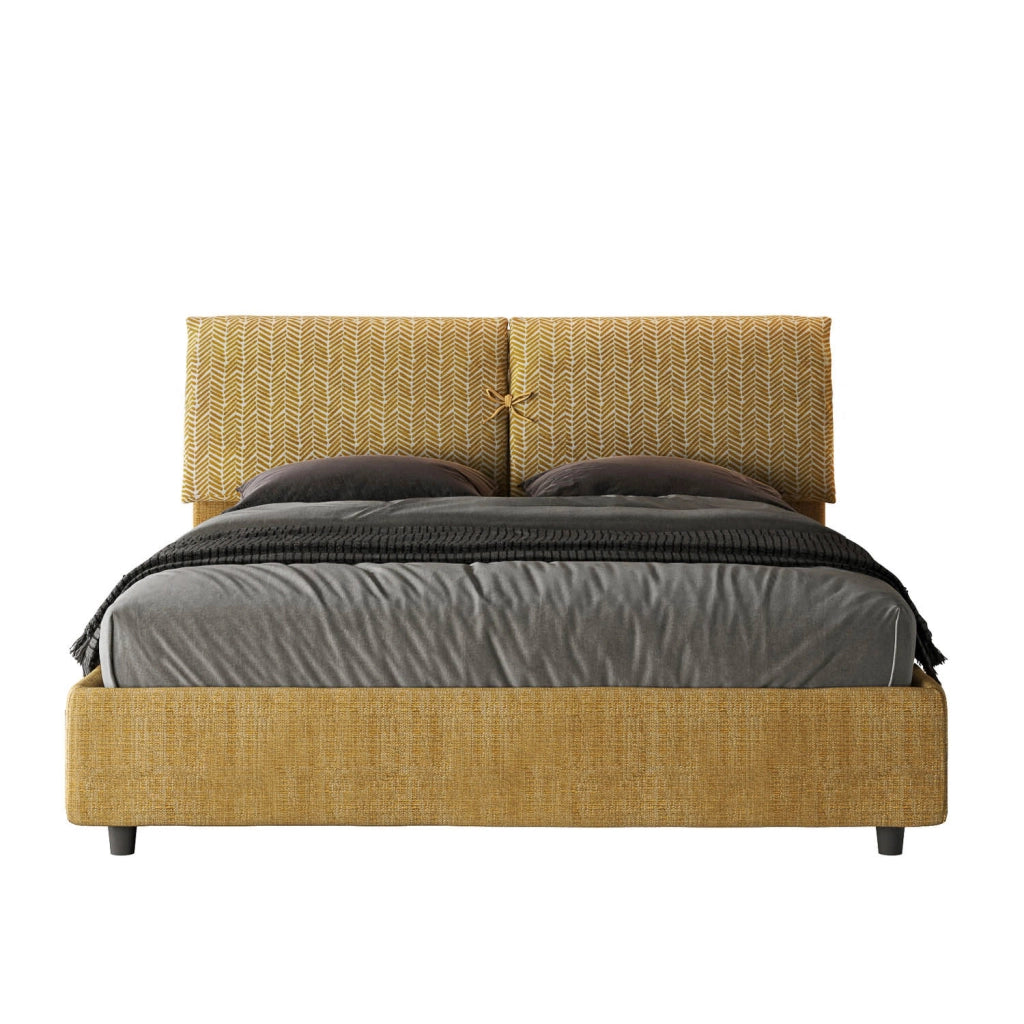 Letto Matrimoniale 160x210 cm con Rete e Contenitore con Testata e Alzata Comoda Imbottito in Tessuto Aragona Mados