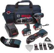 Bosch Professional Dynamics Series - Confezione di trapano + cacciavite a impatto + strumento multifunzione + lampada 3 x 18 V 4 Ah