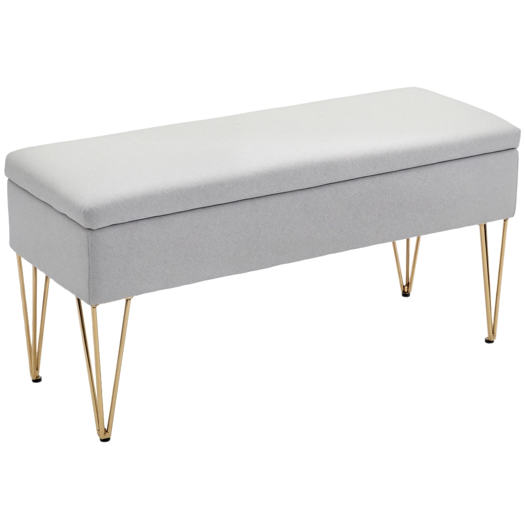 Panca Fondo Letto con Contenitore 100x40x49 cm in Tessuto e Gambe in Acciaio Grigio Chiaro