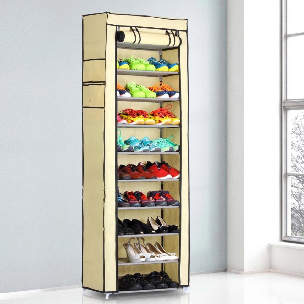 Armadietto Scarpiera Salvaspazio fino a 30 Paia Scaffale Metallo TNT Beige H175cm