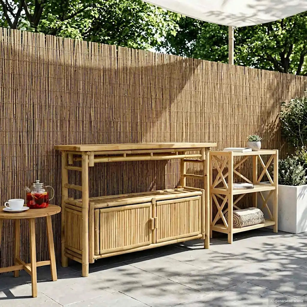 Tavolo Consolle | Tavolo d'Ingresso con lo scaffale Naturale 110 x 35 x 75 cm Bamb¨´