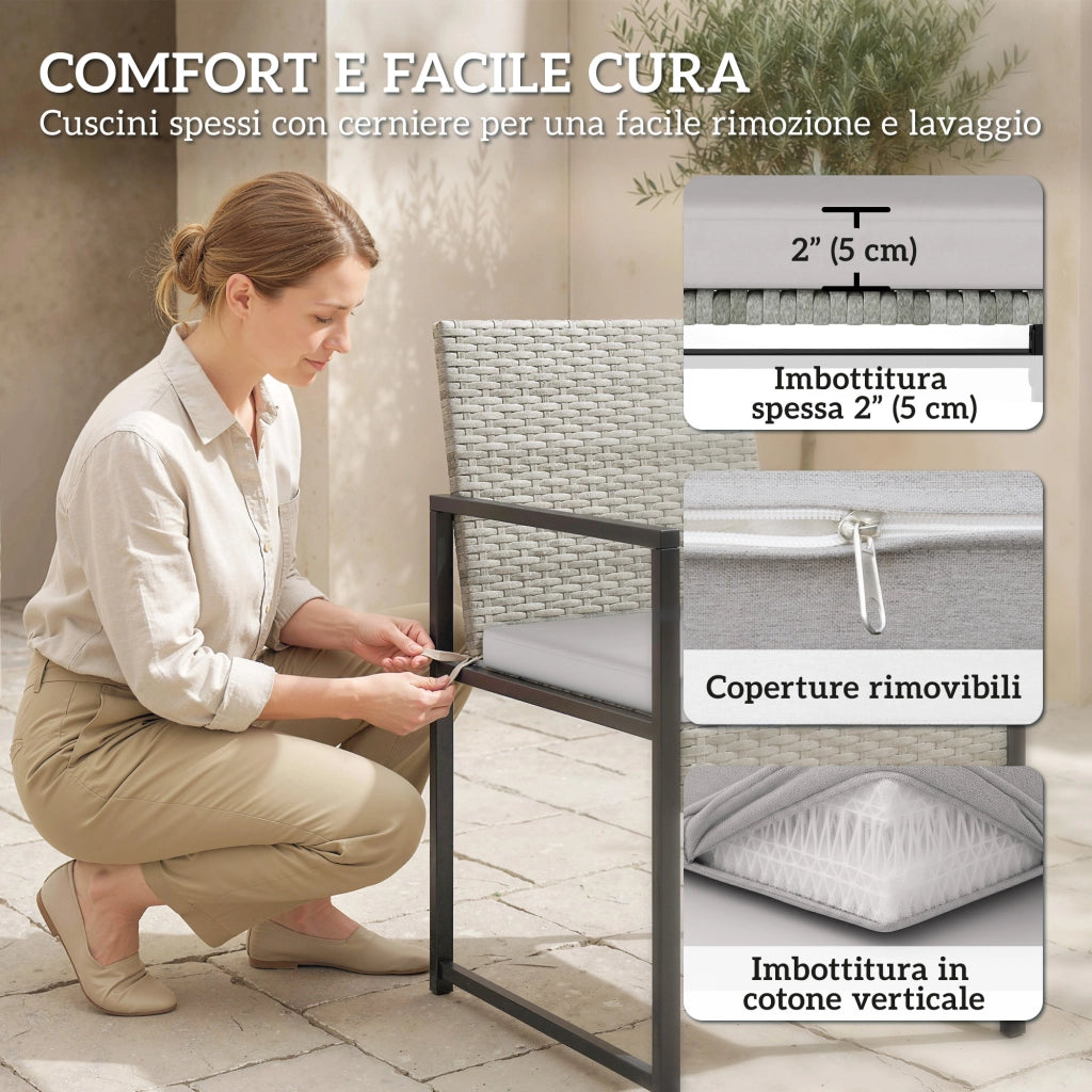 Set Tavolo e Sedie da Pranzo per Esterno 11 Pezzi ¨C zephmum ¨C Grigio, Polyrattan, 6 Poltrone 4 Pouf