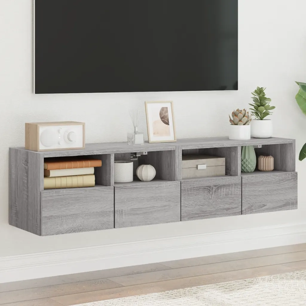 Mobili TV Muro 2pz-Set di 2 Credenza per TV sospesa Grigio Sonoma 60x30x30 cm Legno Multistrato