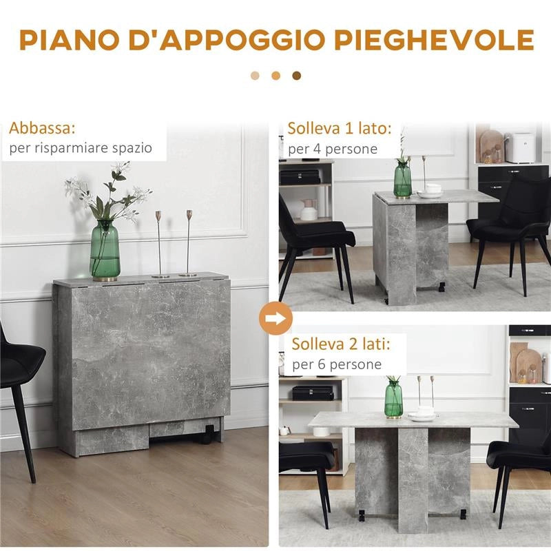 TAVOLO PIEGHEVOLE IN LEGNO PER 4-6 PERSONE CON RUOTE, 75X140X74CM, GRIGIO
