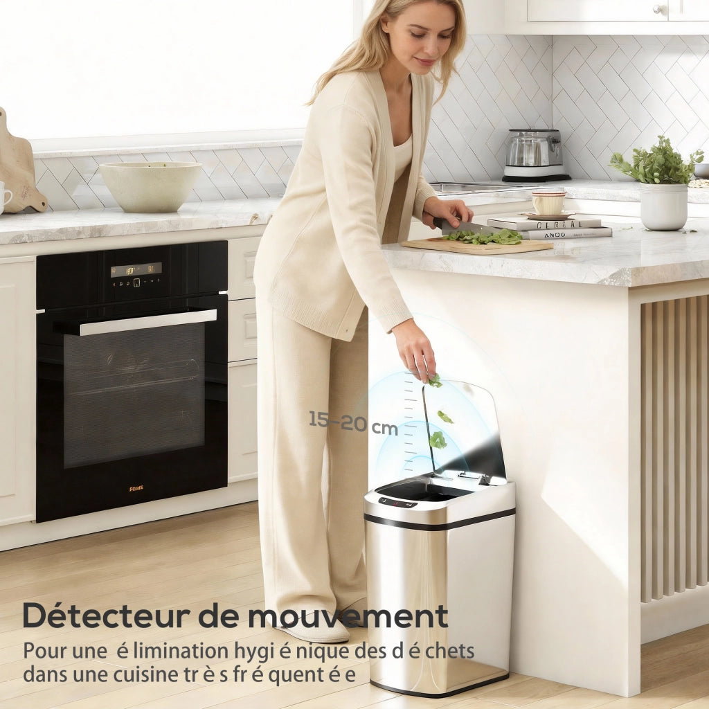 Pattumiera da Cucina Automatica 12 L in Acciaio Inossidabile ¨C zephmum ¨C 28x22x41 cm Argento