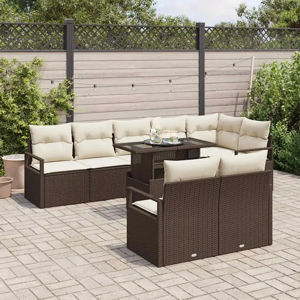 Set Divano da Giardino 9 pcs Marrone Poly Rattan 3357581