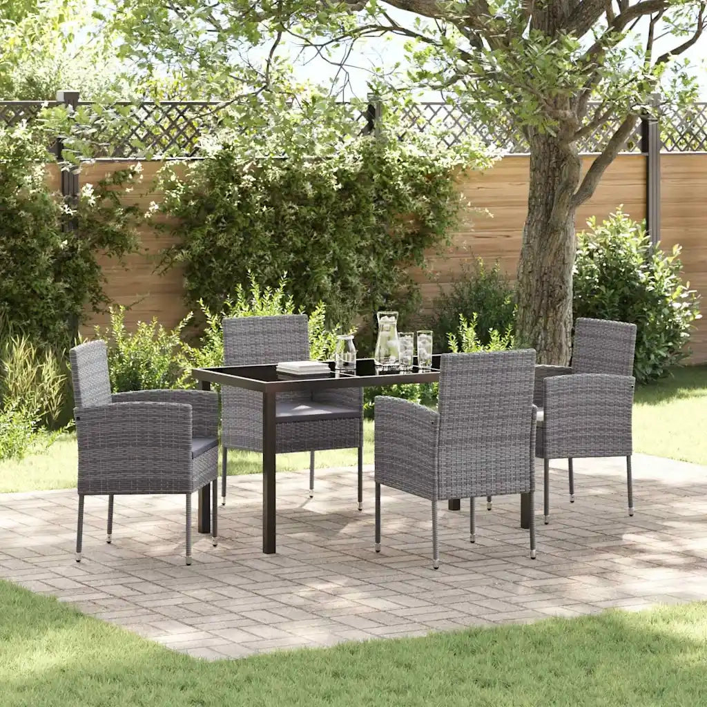 Set da Pranzo per Giardino con cuscino 5 pcs Grigio polyrattan 3380059