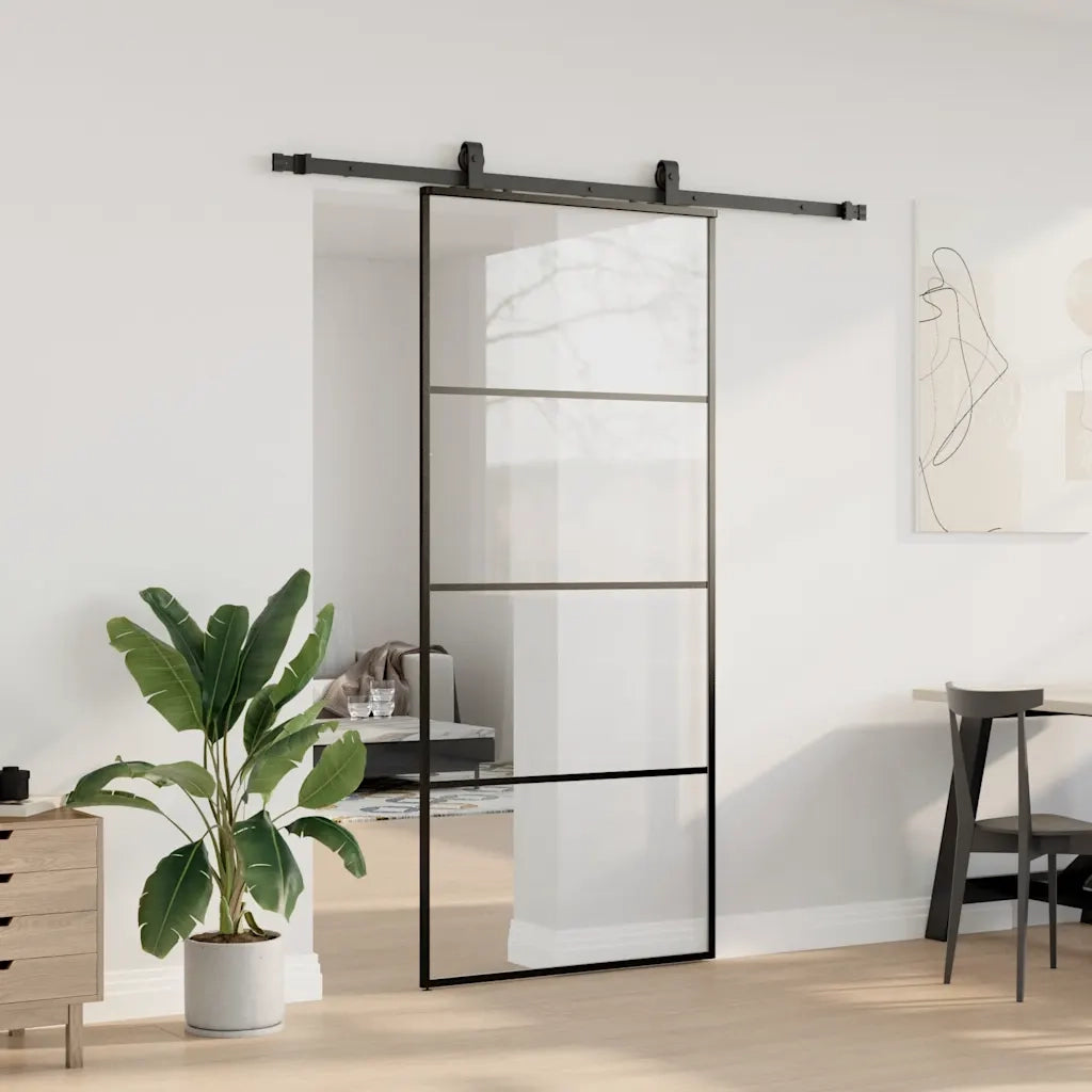 Porta Scorrevole con Ferramenta Nera 90x205 cm in Vetro ESG 3375798