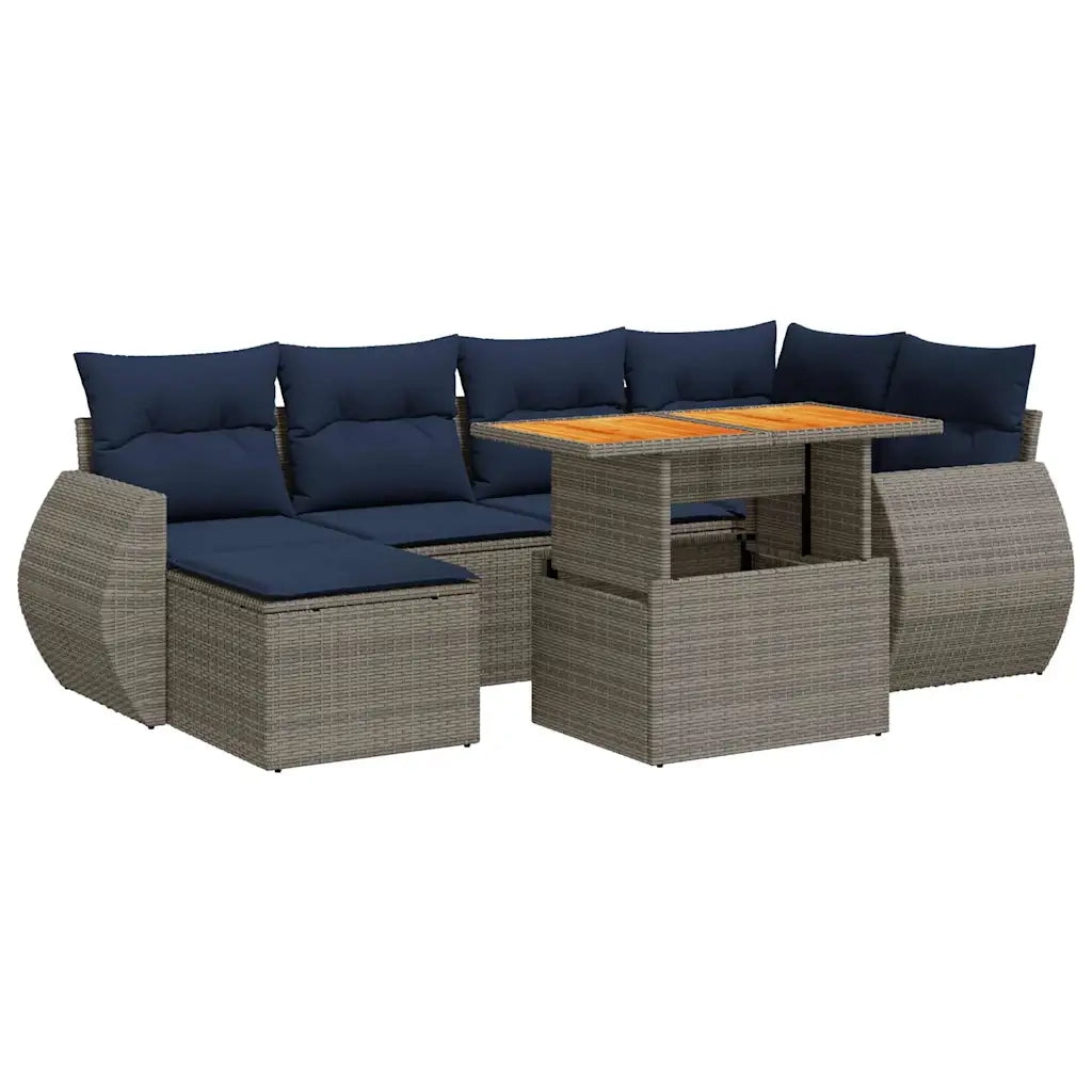 Set Divani da Giardino 7 pz con Cuscini Grigio in Polyrattan 3327288