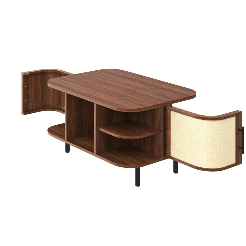 TAVOLINO DA CAFFÈ 80x60x47 cm in MDF Noce con vani laterali