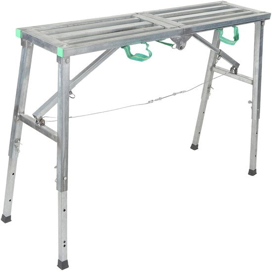 Piattaforma da lavoro pieghevole e regolabile in alluminio - Carico massimo 200 kg - Altezza 60-90 cm - Supporti antiscivolo - Scalamella