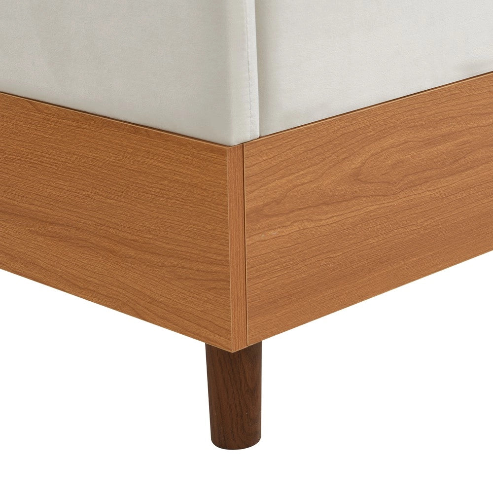 Letto Singolo Imbottito in Velluto e Legno ¨C Xylo ¨C Bianco, 90x200cm