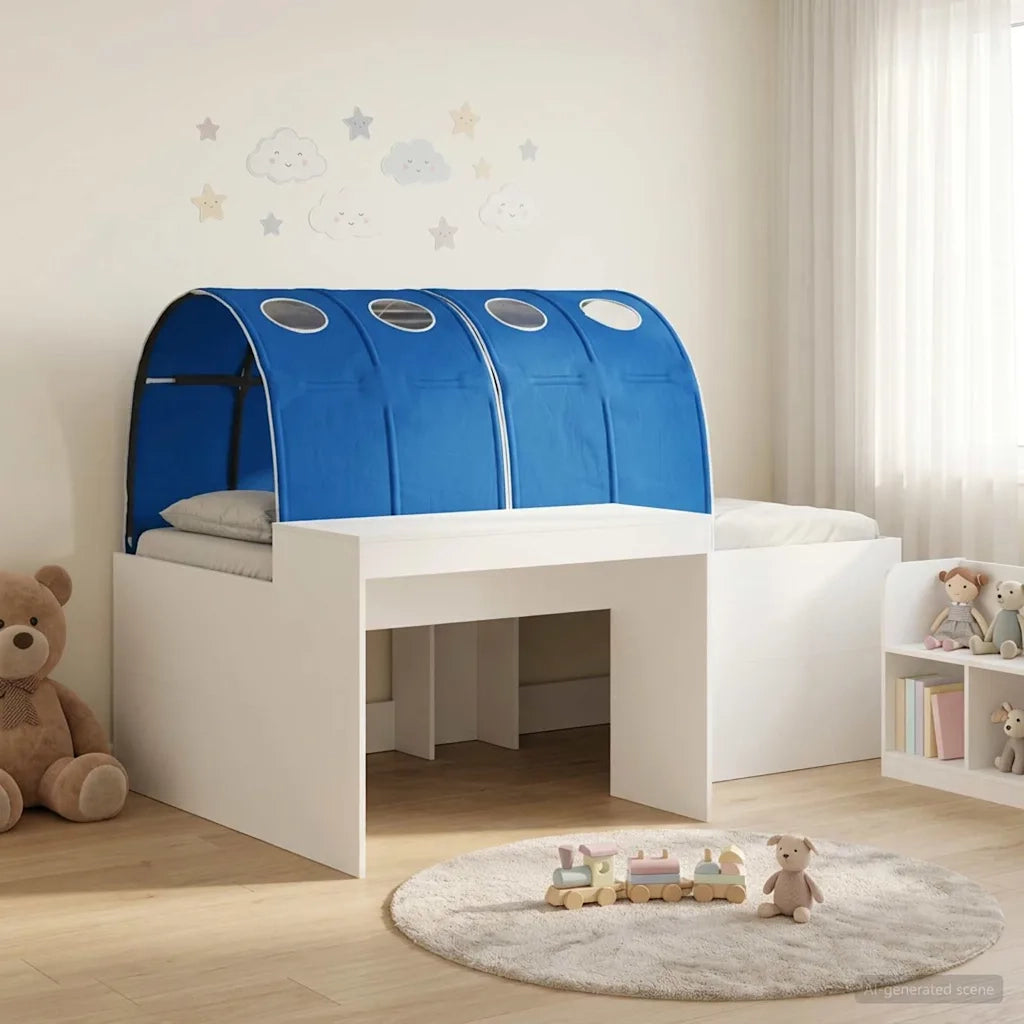 Letto alto per bambini con scrivania Bianco e Blu