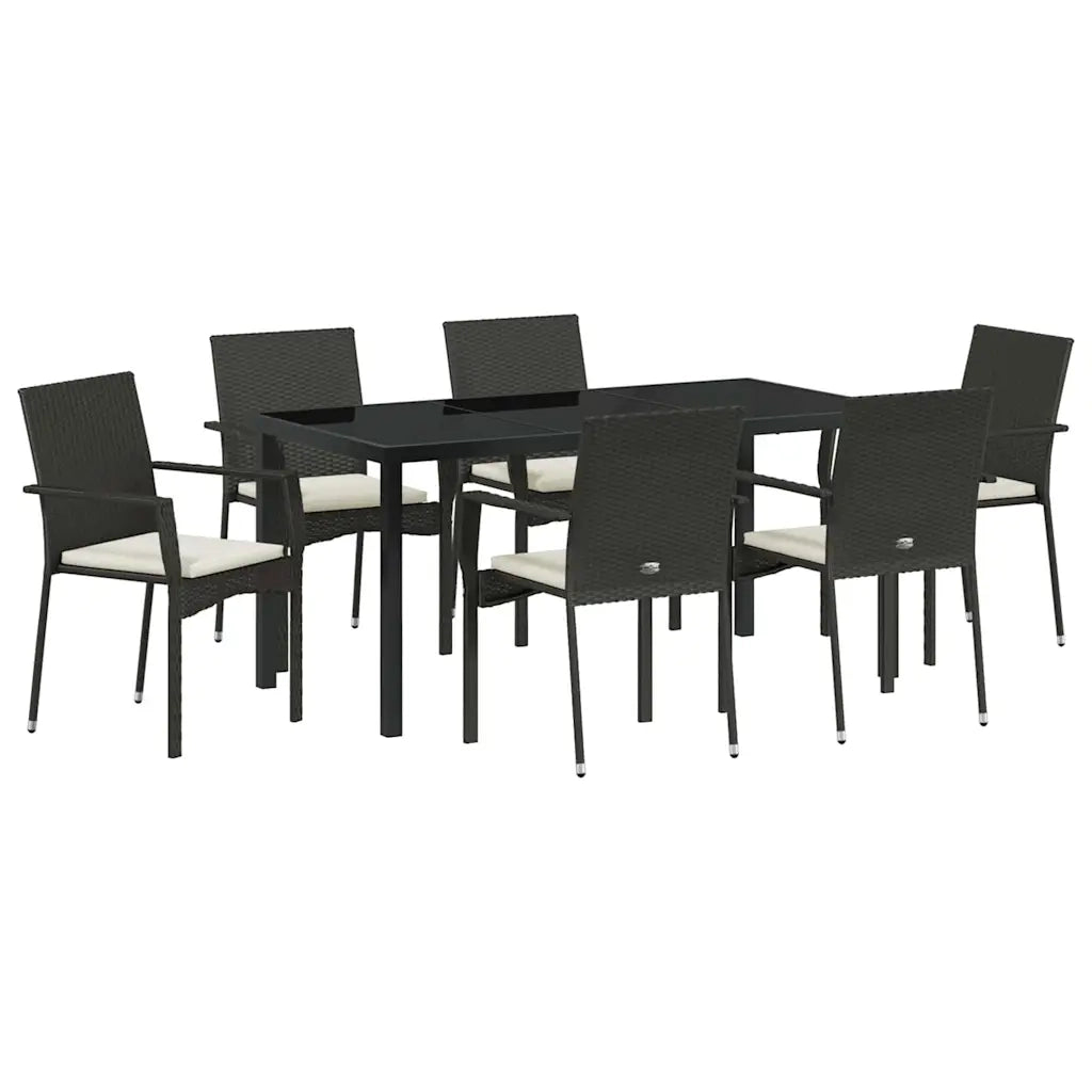 Set da Pranzo per Giardino con cuscino 7 pcs Nero polyrattan 3380082