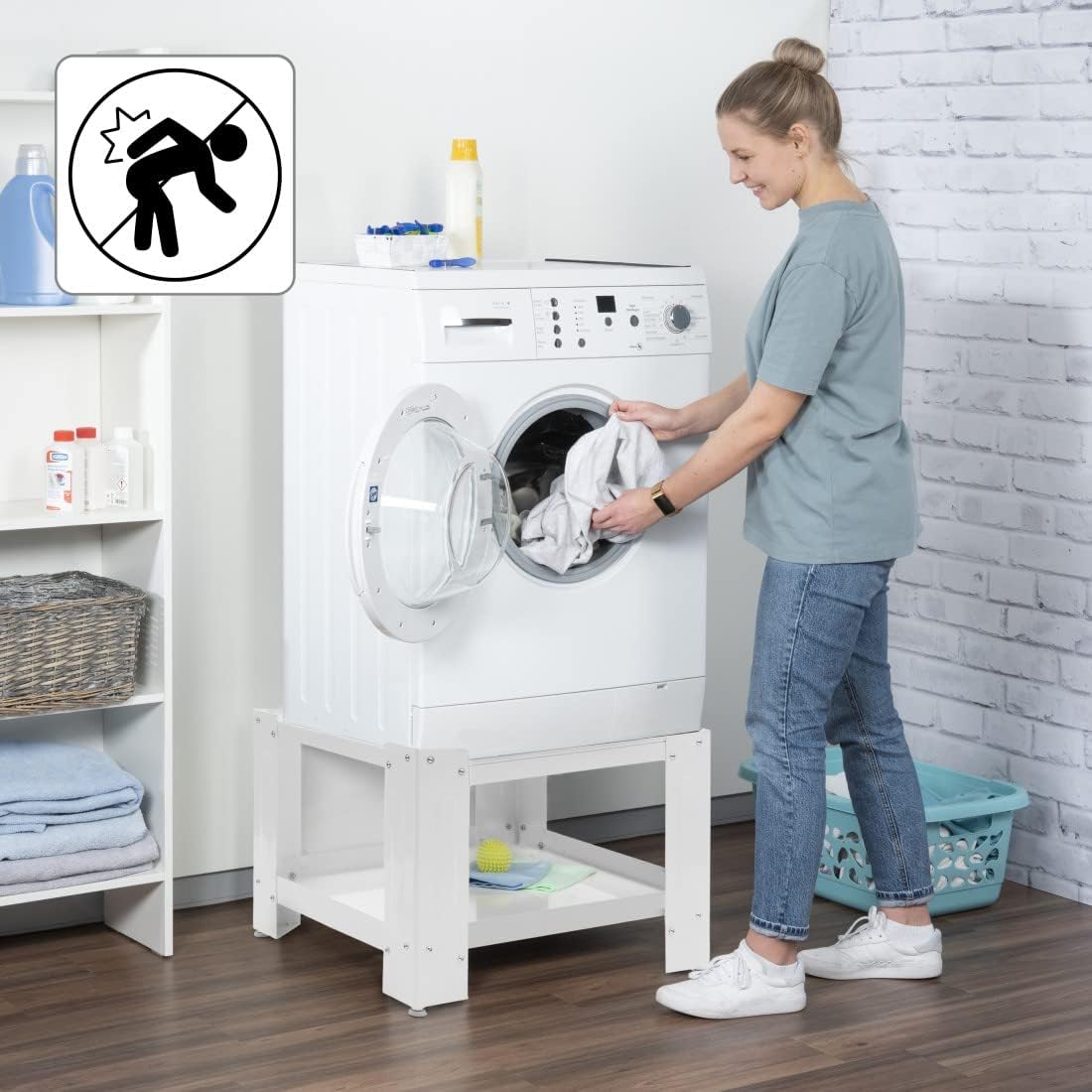 Supporto in Acciaio per Lavatrice o Asciugatrice con Ripiano 63x54 H 31 cm Bianco