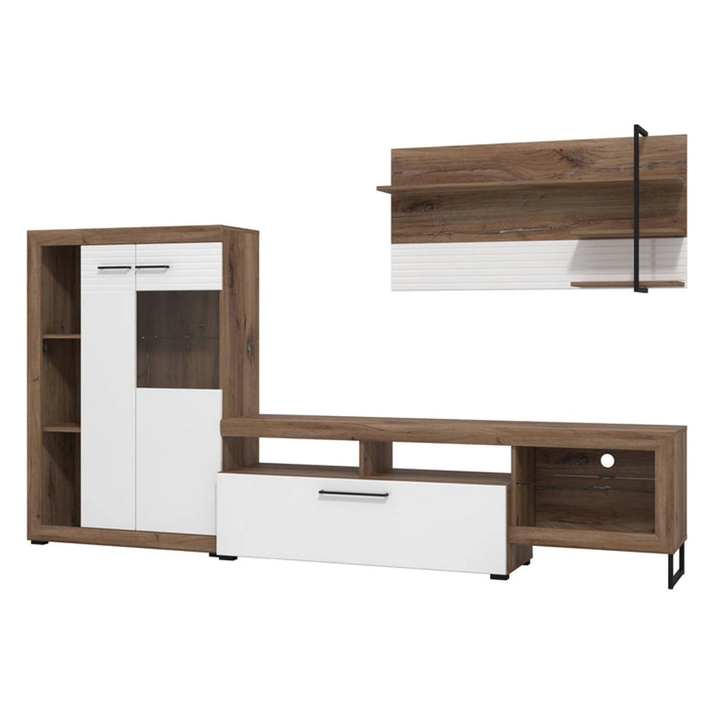 Mobile Soggiorno Dueville, Parete Attrezzata Modulabile, 263x40x162.5h cm Bianco