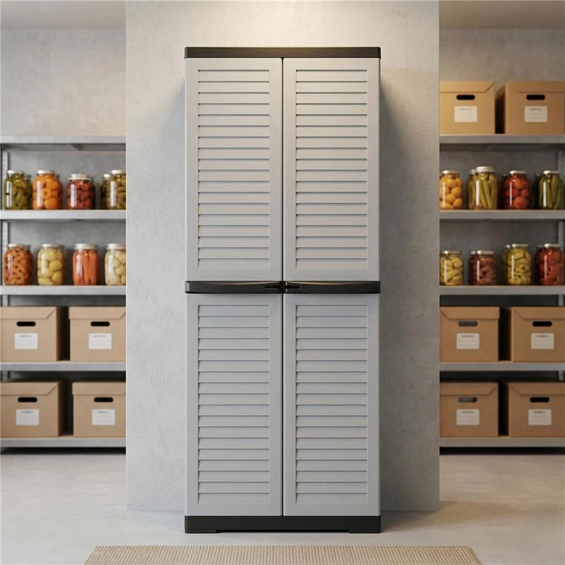 ARMADIO SLIM PERSIANA IN RESINA CON PORTASCOPE, RIPIANI E PREDISPOSIZIONE LUCCHETTO - COLORE GRIGIO DIMENSIONE 65X45X178H CM