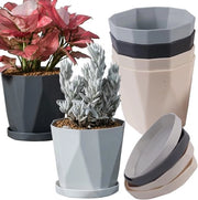 Set di vasi di plastica per piante 13 cm - Insieme di 6 vasi per piante con coperchio, stile scandinavo (3 colori)