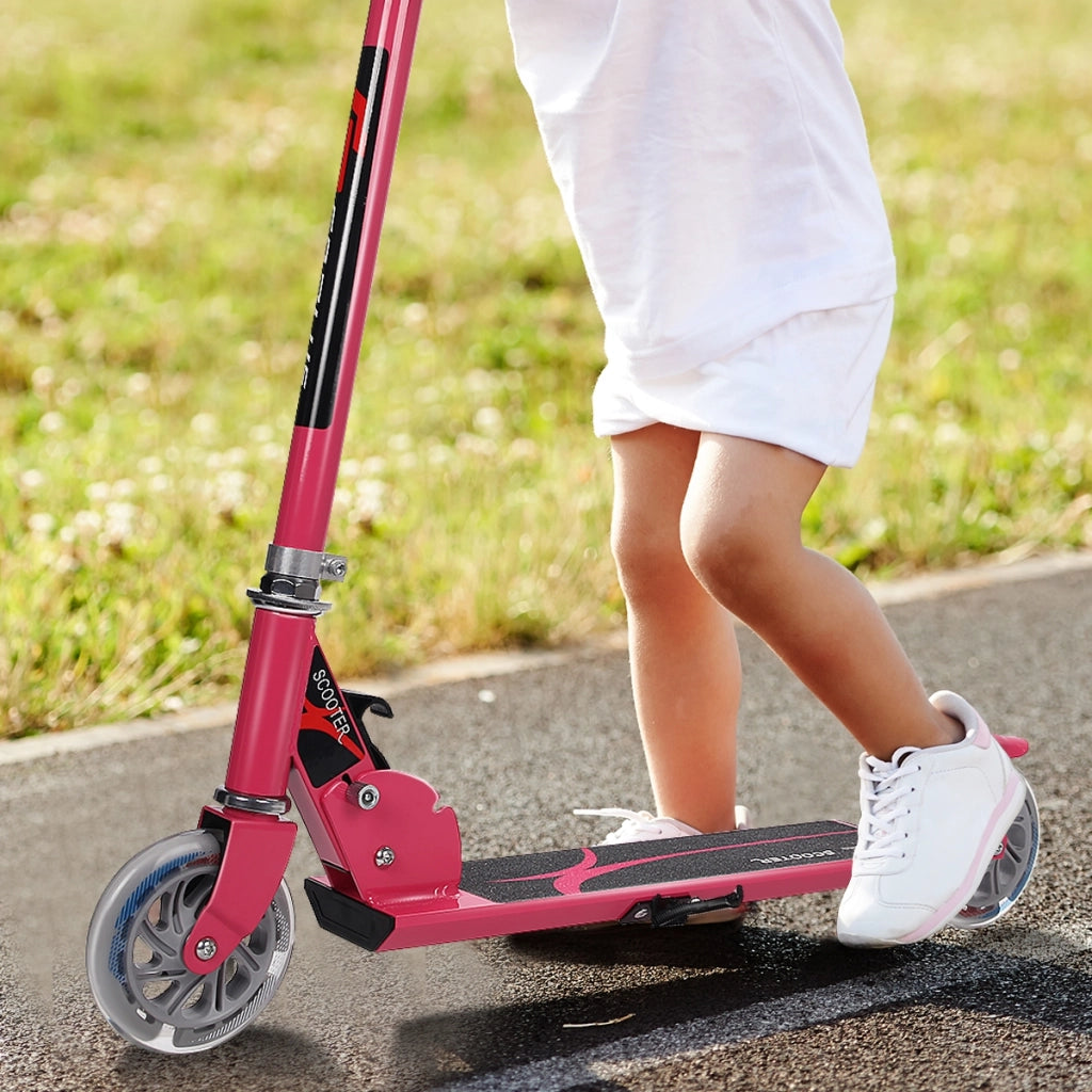 Monopattino a 2 ruote lampeggianti per bambini con musica altezza regolabile, Monopattino in alluminio Rosa-Monopattini