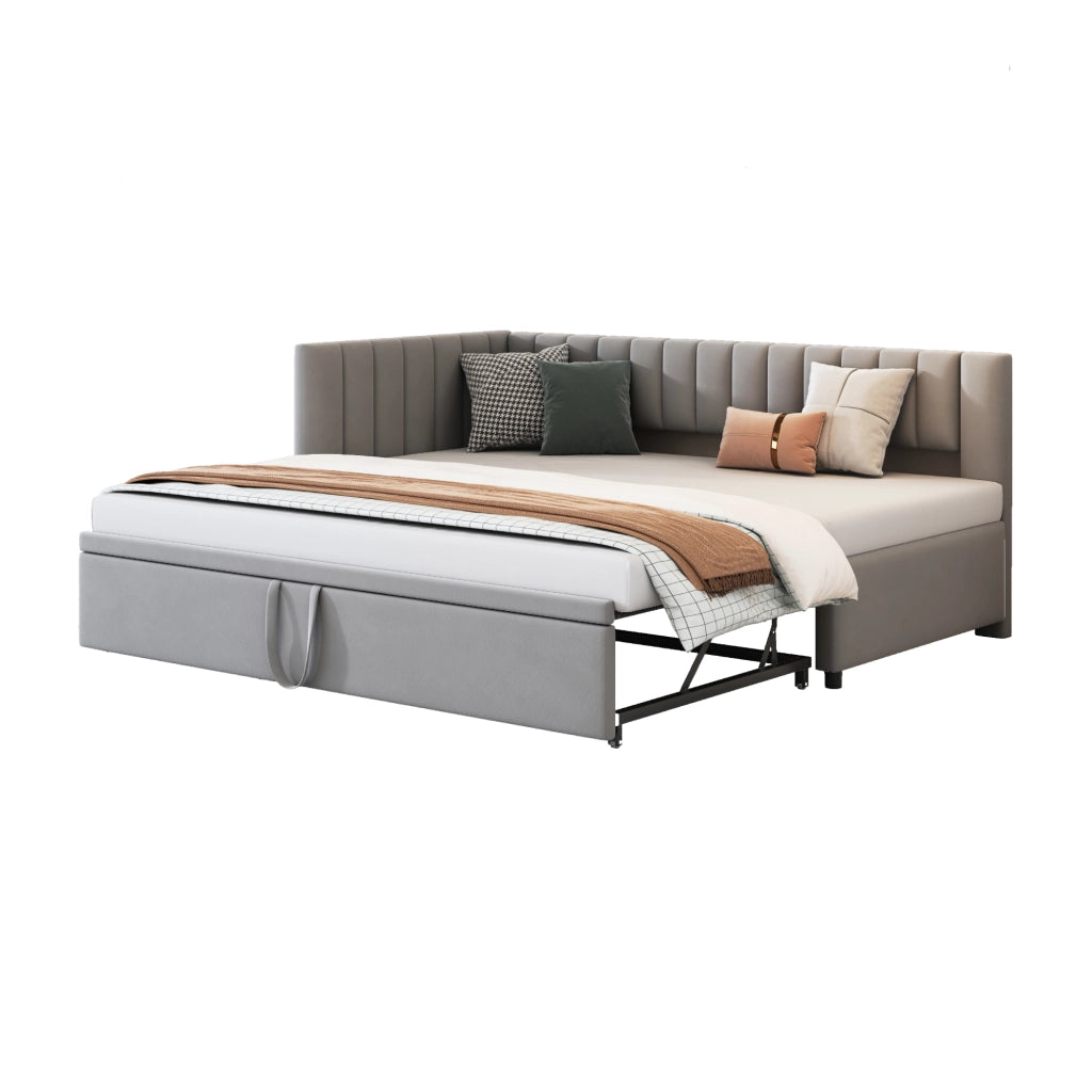 Sofa letto L con letto estraibile 90x200 cm in velluto grigio
