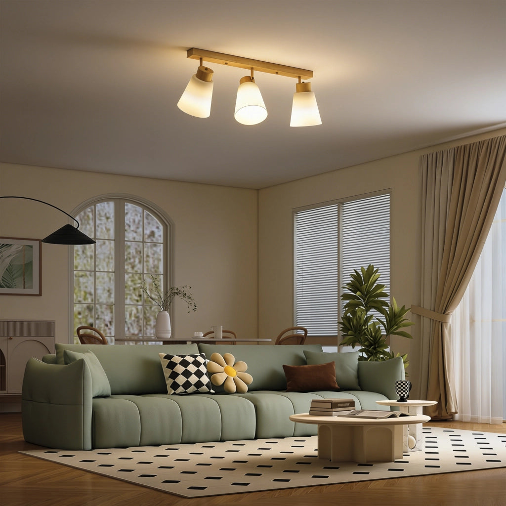 Lampadario da Soffitto con 3 Punti Luce Regolabili a 90¡ã e Attacchi E27, Colore Legno