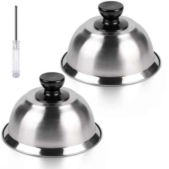 Set di coperchi per burger in acciaio inossidabile, composto da 2 elementi, calderoni per formaggio e calderoni per cottura, coperchio di burger con 1 piccola chiave a stella, 16 * 9CM