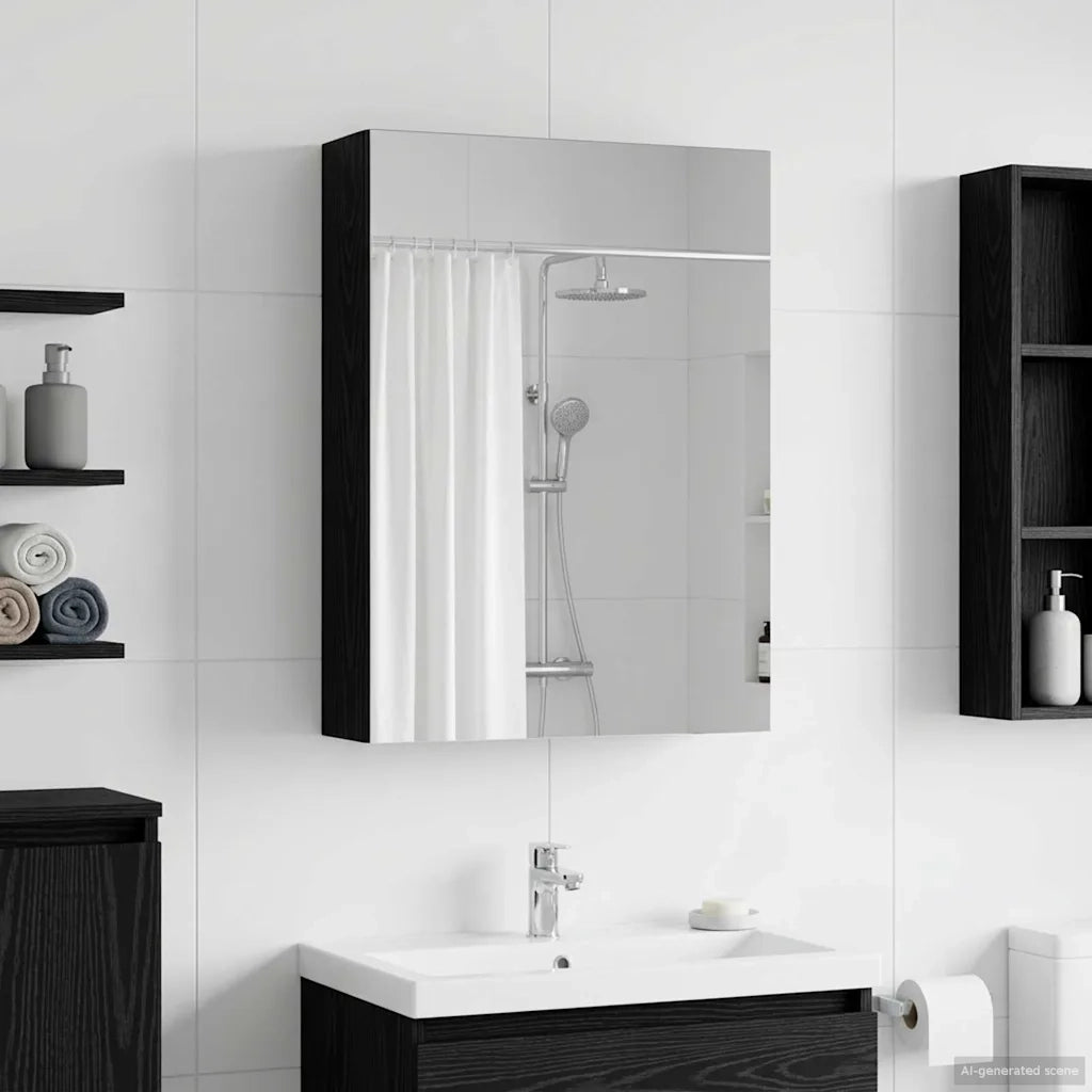 Mobiletto per specchio da bagno Rovere Nero 50 x 14,5 x 70 cm