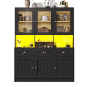 Credenza da cucina 140x40x175 cm in MDF nero con LED e ripiani regolabili