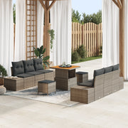 Set di divani da giardino  9 pezzi con cuscini in grigio rattan sintetico