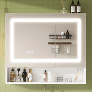 Specchio contenitore bagno 80x17x70 cm, 2 ante, LED dimmerabile e antiappannamento, MDF bianco