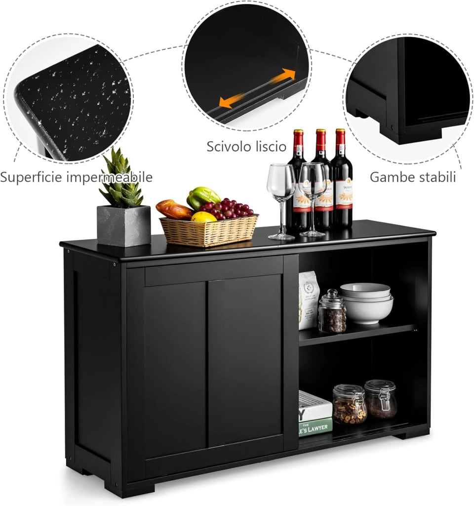 Armadietto da Cucina Mobiletto per Cucina Composto da Due Porte Scorrevoli Dimensioni: 106.5 x 33 x 62.5 cm (Nero)