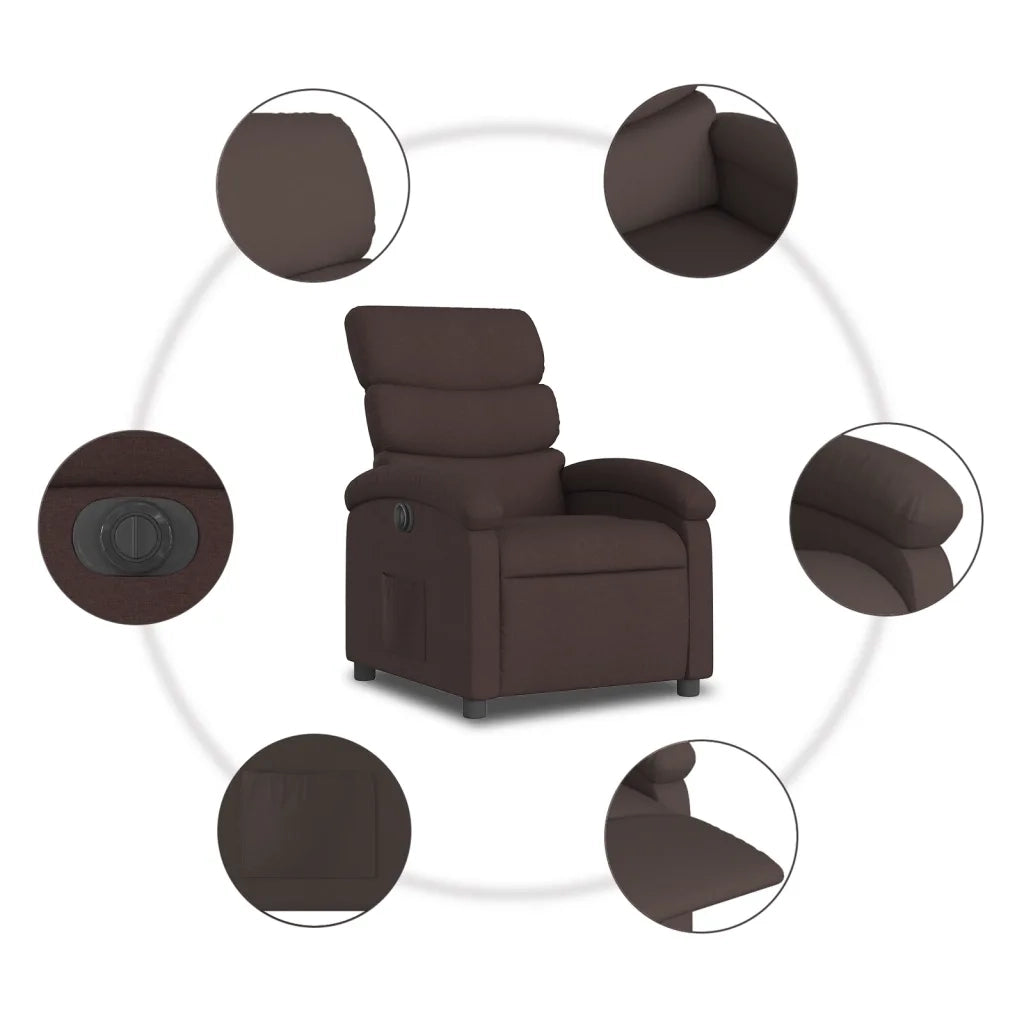 Poltrona | Sedia Relax Elettrica Reclinabile Marrone Scuro in Tessuto