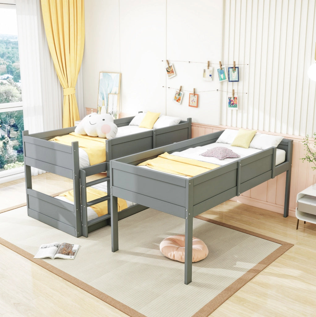 Letto modulare triplo 90x200 cm in legno grigio