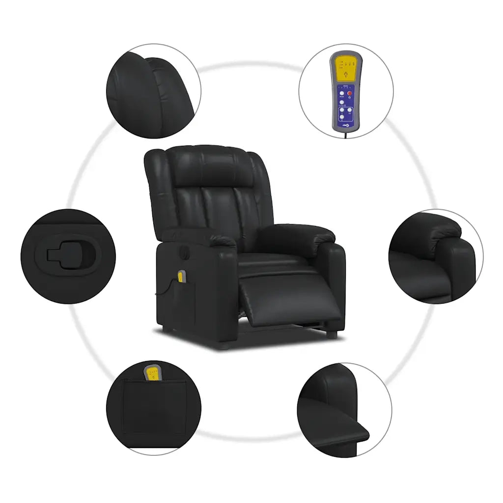Poltrona Massaggiante | Sedia Relax Reclinabile Nera in Similpelle