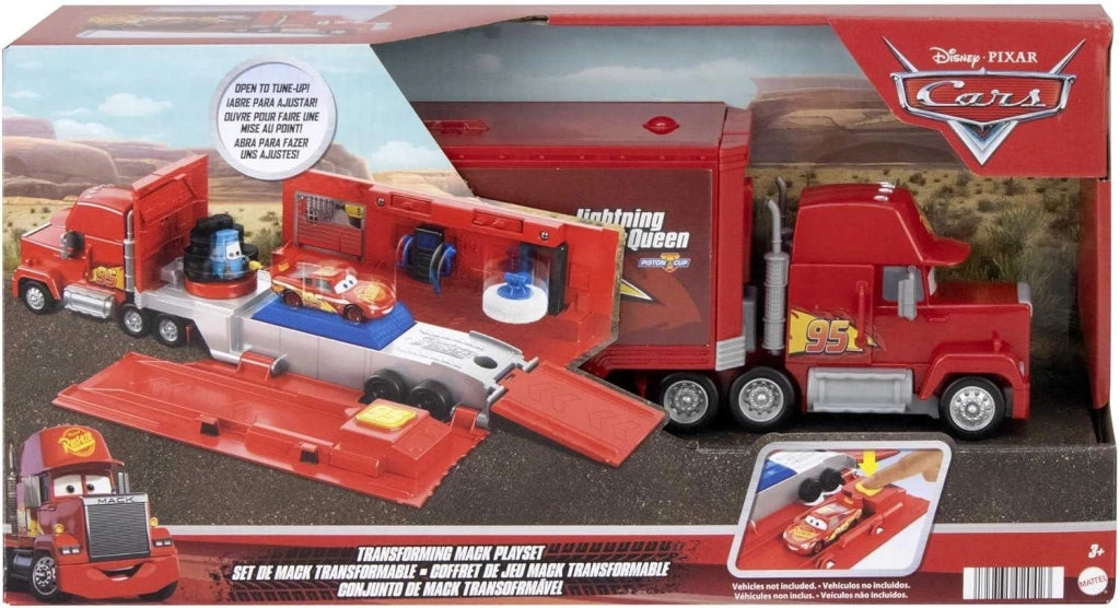 Disney Pixar Cars - Mack Trasformabile Playset, Giocattolo 2 in 1 con Camion e Officina per la Messa a Punto, con Lancia