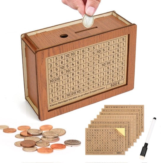 Cassa di risparmio 3 pezzi – Cassaforte – Cassa di denaro – Cassa di risparmio con metodo di valutazione - €500 - €1000 - €2000 - €3000 - €5000 - €10000 – Cassa di risparmio – Cassa di denaro – Motiva i bambini a risparmiare