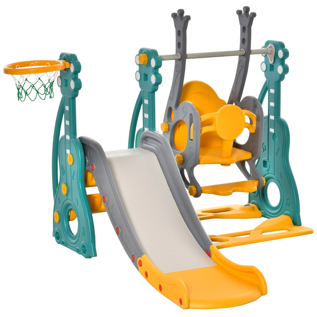 Set giardino bambini toboggan e altalena 4 in 1 con canestro ¨C zephmum ¨C blu e giallo 152x149x107cm