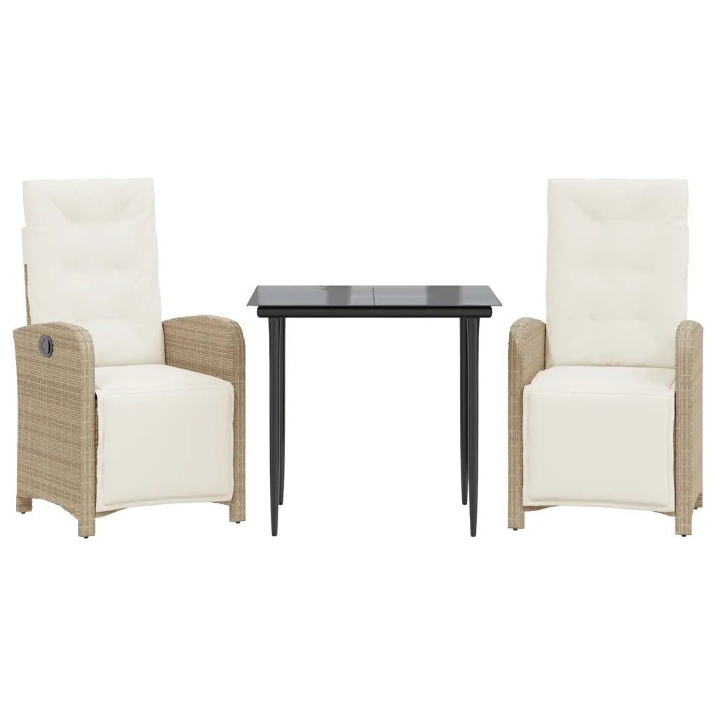 Set da BistrÃ² 3 pz con Cuscini Beige in Polyrattancod mxl 92128