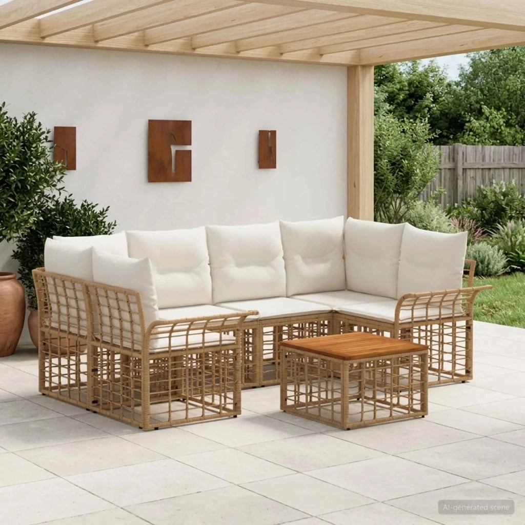 Set di divani da esterno 7 pz Naturale e Bianco Crema 3437646