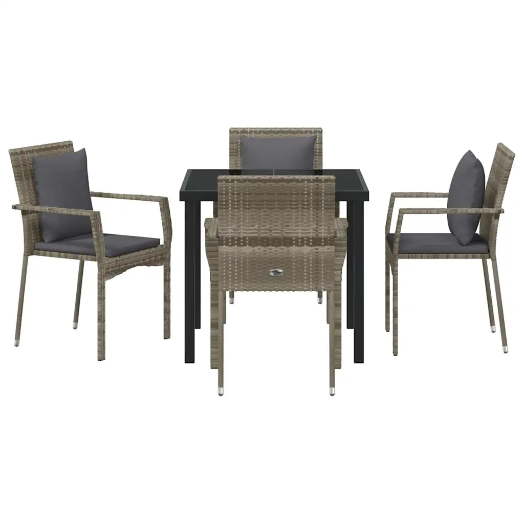Set da Pranzo per Giardino con cuscino 5 pcs Grigio polyrattan 3380086