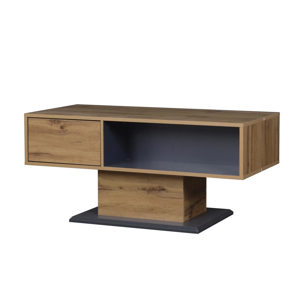 Tavolino da caffè 100x50x46.5 cm; doppio spazio contenitivo con vano interno; truciolare; grigio