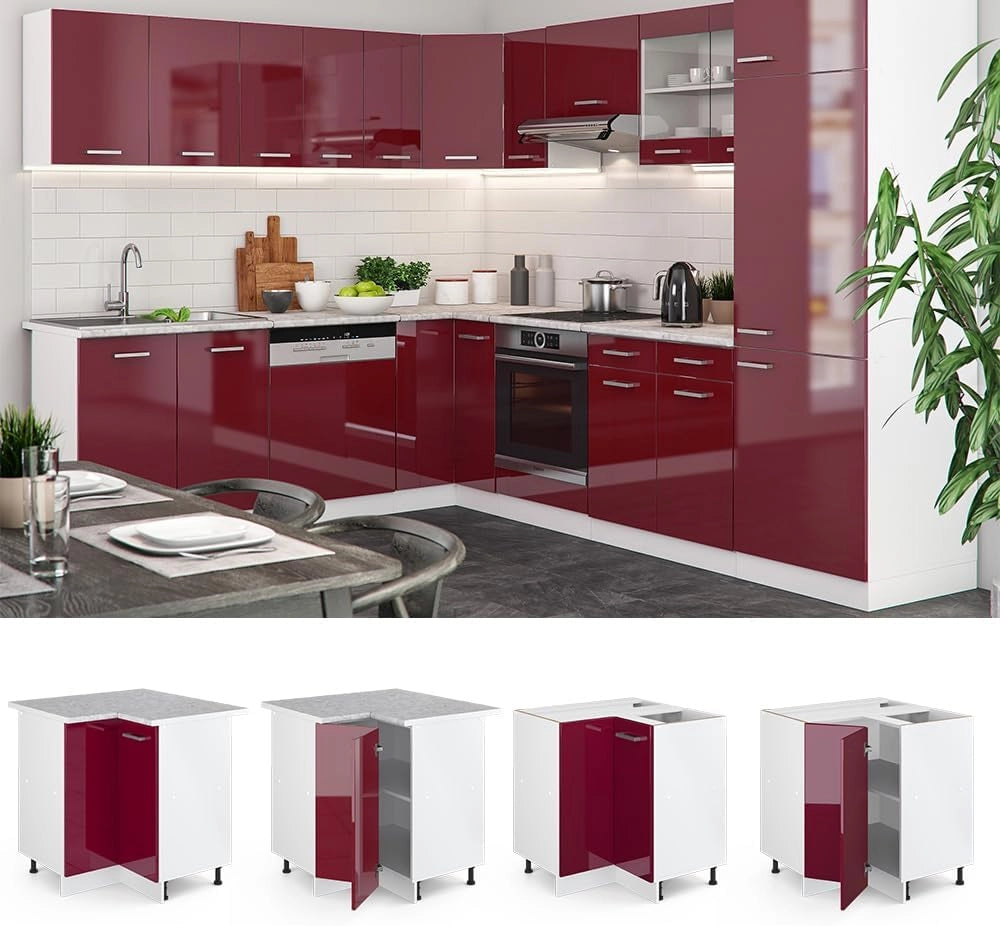 Mobile ad angolo cucina R-Line, Rosso lucido, 75.6 cm senza piano di lavoro, per la libera combinazione all'interno di sistemi cucina modulari