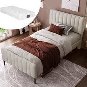 Letto singolo imbottito 90x200 cm in lino grigio-beige con testiera regolabile