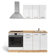 Vicco Cucina completa Bianco lucido/oro power oak 160 cm con base forno e lavello senza PT